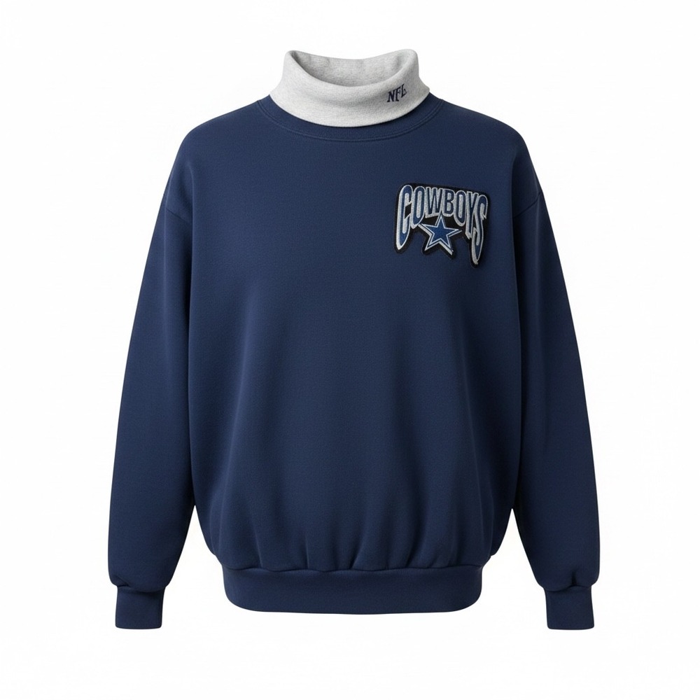 1990's Majestic Dallas Cowboys Sweatshirt Mens M Navy Blue Mock Neck NFL USA